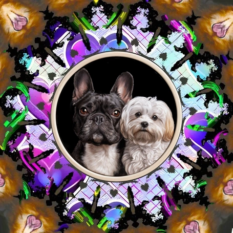Custom dog portrait incorporated into colorful graphic artwork