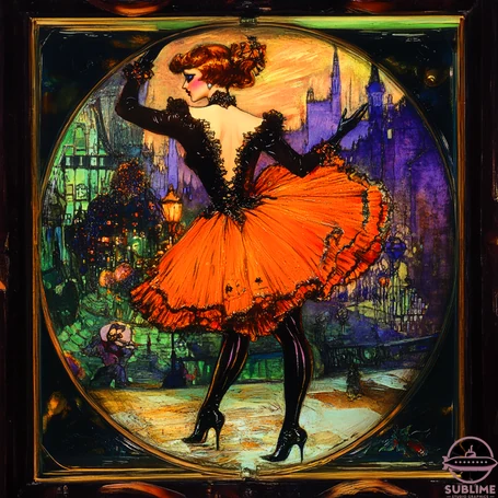 Orange and black fantasy dancer artwork