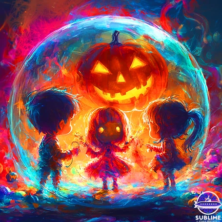 Bright Halloween pumpkin scene