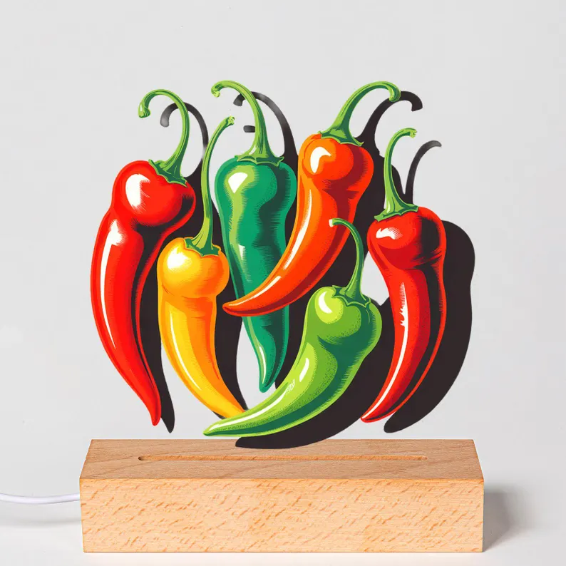 Colorful chile pepper acrylic LED lamp